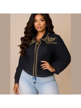 Vintage Jean jacket denim jacket embroidered gold thread shiny sequins beads